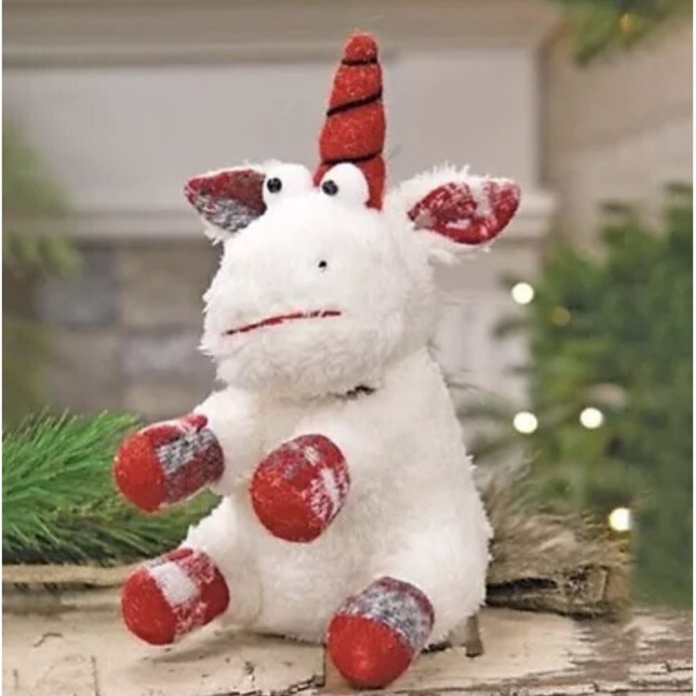 Holiday Unicorn Plaid Trim‎ Plush Bright Ideas Christmas Decor Great Gift